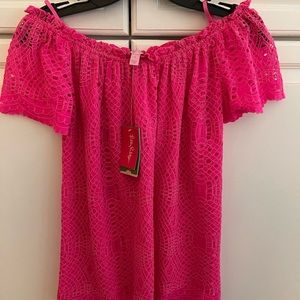 Lilly Pulitzer Marble lace top kit royals pink. Off the shoulder. NWT size small
